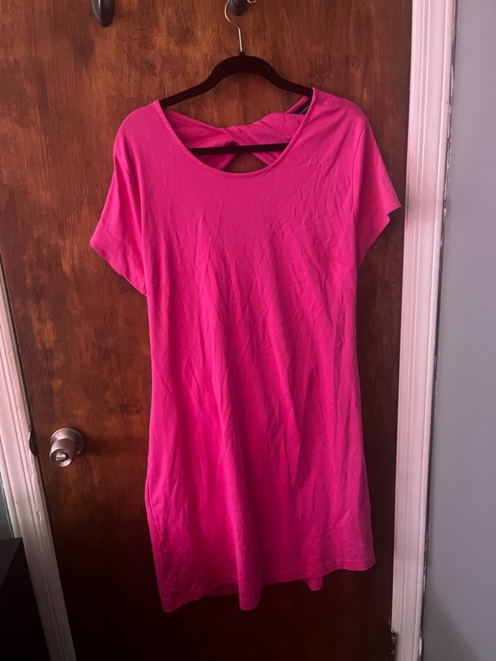 New York & Company Hot Pink Teeshirt dress with Cross-Back Detail